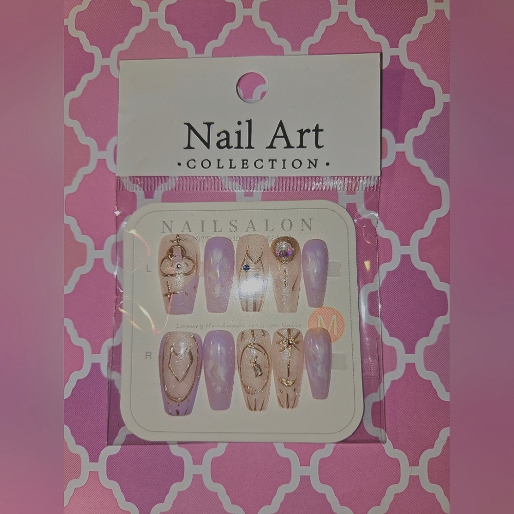 Hand made Lavender & Gold Press-On Nails